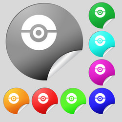 Pokeball icon sign set of eight multi colored vector