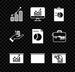 set pie chart infographic and coin computer vector image
