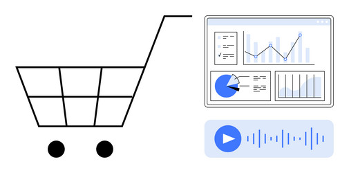 shopping cart analytics dashboard and audio vector image
