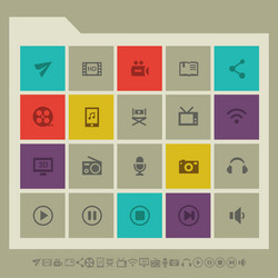 Multimedia icon set multicolored square flat vector