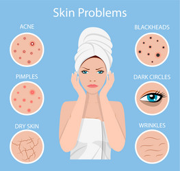 Woman facial skin problems vector