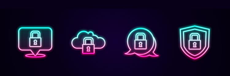 set line lock cloud computing and shield vector image