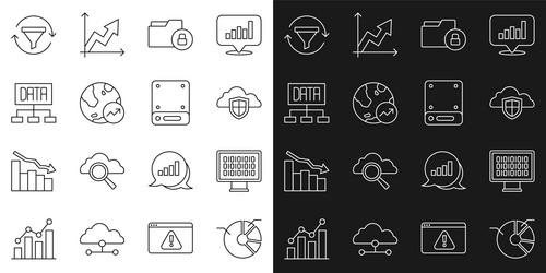 Set line pie chart infographic binary code cloud vector