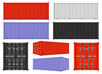 Cargo containers from different views isolated vector