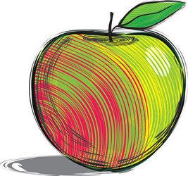 red apple with yellow side hand drawn sketch vector