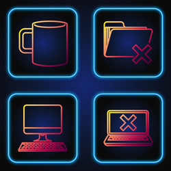 Set line laptop and cross mark on screen computer vector