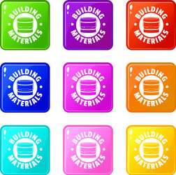 Building material icons set 9 color collection vector