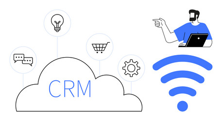cloud-based crm system with user interface vector image
