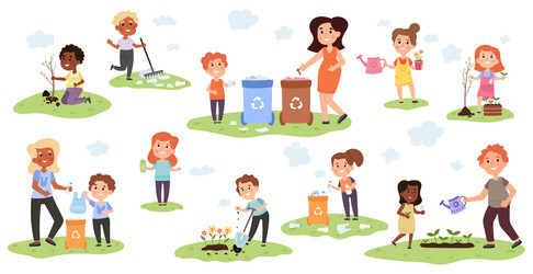 eco friendly kids activity sorting garbage vector image