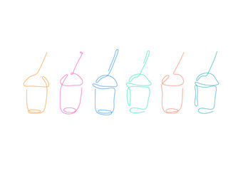 One line disposable plastic smoothie and cocktail vector