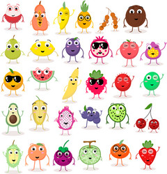 Set cute cartoon fruits exotic tropical vector