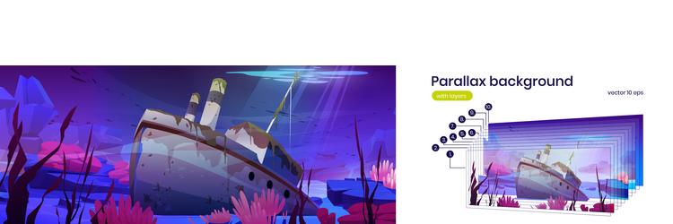 Sunken Ship Parallax Underwater Scene vector image