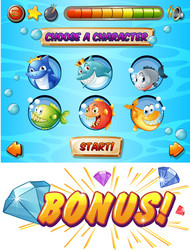 Underwater Game Template with Fish and Shark vector image
