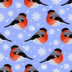 seamless pattern with snowflakes and bullfinches vector image