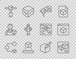 set line isometric cube 3d printer tooth scanner vector image