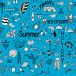 Seamless pattern with summer set of isolated cute vector