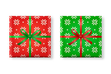 3d realistic paper green red christmas vector