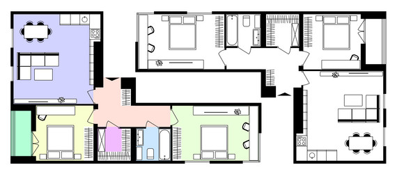 apartment floor plan technical 2d vector