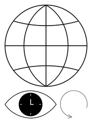 globe with grid eye clock and circular vector image