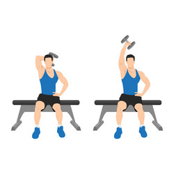 man doing seated single arm overhead dumbbell vector image