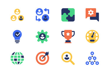 teamwork concept of web icons set in simple flat vector image