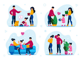 Child home duties family recreation set vector