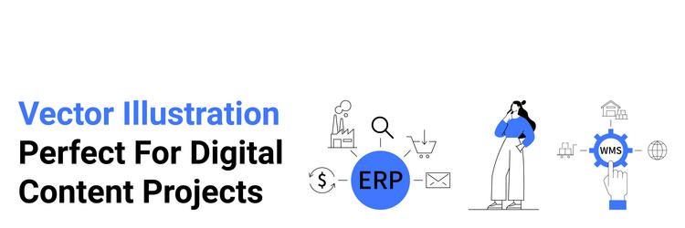 digital content integration with erp and business vector image