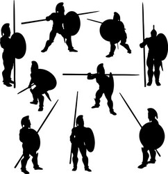 Ancient Spartan Hoplite Silhouettes Vector Image