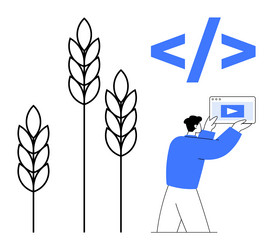 developer examining software interface with coding vector image