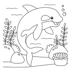 Mother killer whale and baby killer whale coloring