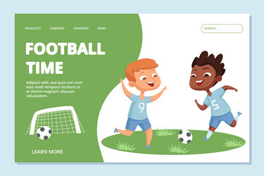 Football landing page template sport team kids vector