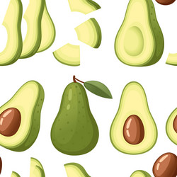 Seamless pattern fresh avocado and slice vector