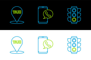 set line traffic light map pointer with taxi vector image