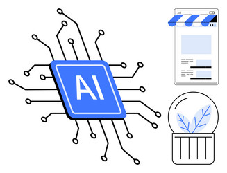 artificial intelligence chip with circuit lines vector image