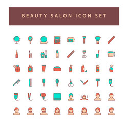 Beauty salon icons set with filled outline style vector