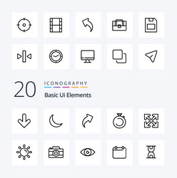 20 basic ui elements line icon pack like arrow vector image