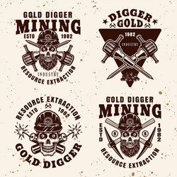 Gold Mining & Extraction Emblems Vector Image