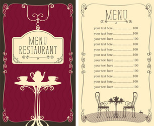 menu for the cafe with price list and served table vector