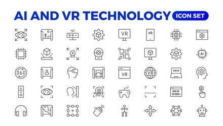 artificial intelligence set of web icons in line vector image