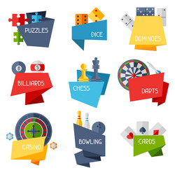 labels with game icons in flat design style vector