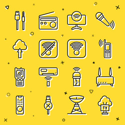 set line smart tv router and wi-fi signal mobile vector image