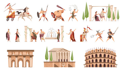 Ancient rome objects and warriors cartoon Vector Image