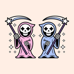 Cute Pink and Blue Reaper Duo Vector Image