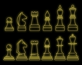 chess piece icon set neon vector