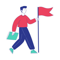 man character with flag moving forward achieving vector image