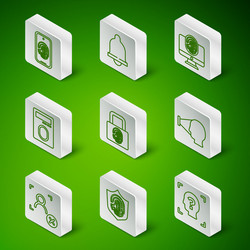 set line face recognition fingerprint in shield vector image