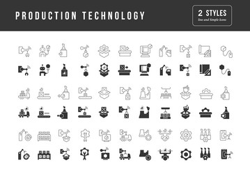 Set of simple icons production technology vector