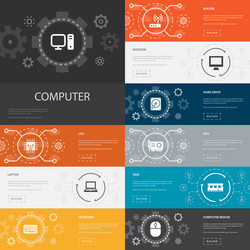 Computer infographic 10 line icons bannerscpu vector