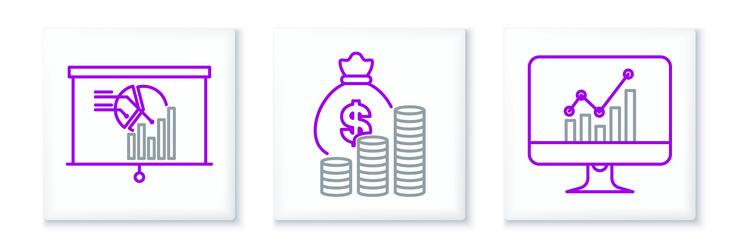 set line computer monitor with graph chart board vector image