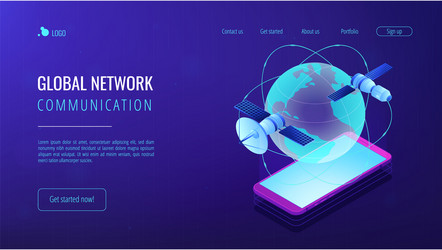 Global web connection isometric 3d landing page vector